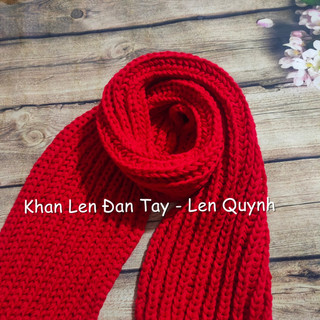 KHĂN LEN ĐAN TAY MÀU ĐỎ NHUNG - kiểu đan cốt ăng lê - len Vĩnh Thịnh sợi to - quà tặng handmade độc đáo ý nghĩa