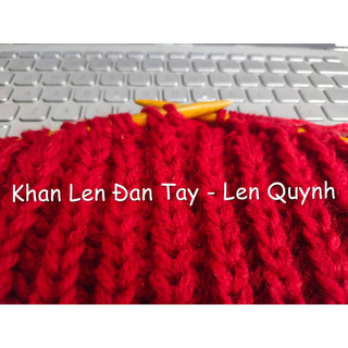 KHĂN LEN ĐAN TAY MÀU ĐỎ NHUNG - kiểu đan cốt ăng lê - len Vĩnh Thịnh sợi to - quà tặng handmade độc đáo ý nghĩa