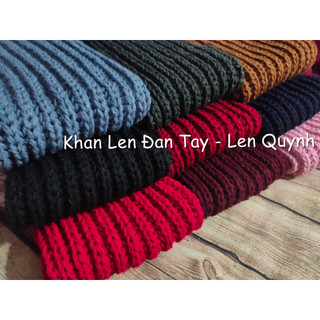 KHĂN LEN ĐAN TAY MÀU ĐỎ NHUNG - kiểu đan cốt ăng lê - len Vĩnh Thịnh sợi to - quà tặng handmade độc đáo ý nghĩa