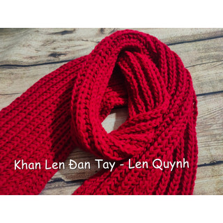 KHĂN LEN ĐAN TAY MÀU ĐỎ NHUNG - kiểu đan cốt ăng lê - len Vĩnh Thịnh sợi to - quà tặng handmade độc đáo ý nghĩa