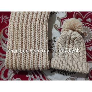 KHĂN LEN ĐAN TAY BE SÁNG (KEM)- kiểu đan cốt ăng lê - len Vĩnh Thịnh sợi to - quà tặng handmade độc đáo ý nghĩa