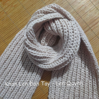 KHĂN LEN ĐAN TAY BE SÁNG (KEM)- kiểu đan cốt ăng lê - len Vĩnh Thịnh sợi to - quà tặng handmade độc đáo ý nghĩa