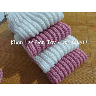 KHĂN LEN ĐAN TAY MÀU TRẮNG - kiểu đan cốt ăng lê - chất len Vĩnh Thịnh sợi to - quà tặng handmade độc đáo ý nghĩa