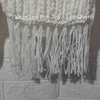 KHĂN LEN ĐAN TAY MÀU TRẮNG - kiểu đan cốt ăng lê - chất len Vĩnh Thịnh sợi to - quà tặng handmade độc đáo ý nghĩa