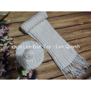 KHĂN LEN ĐAN TAY MÀU TRẮNG - kiểu đan cốt ăng lê - chất len Vĩnh Thịnh sợi to - quà tặng handmade độc đáo ý nghĩa