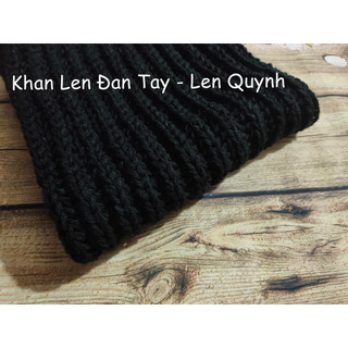 KHĂN LEN ĐAN TAY MÀU ĐEN - kiểu đan cốt ăng lê - len Vĩnh Thịnh sợi to - quà tặng handmade độc đáo ý nghĩa