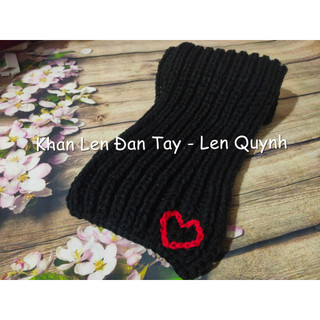 KHĂN LEN ĐAN TAY MÀU ĐEN - kiểu đan cốt ăng lê - len Vĩnh Thịnh sợi to - quà tặng handmade độc đáo ý nghĩa
