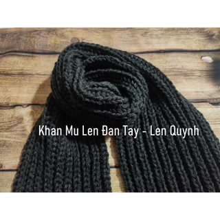 KHĂN LEN ĐAN TAY MÀU ĐEN - kiểu đan cốt ăng lê - len Vĩnh Thịnh sợi to - quà tặng handmade độc đáo ý nghĩa