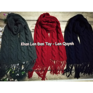 Khăn len đan tay cẩn thận từng mũi - Kiểu đan vặn thừng hoa rêu đẹp mắt - Quà tặng thủ công ý nghĩa, độc đáo