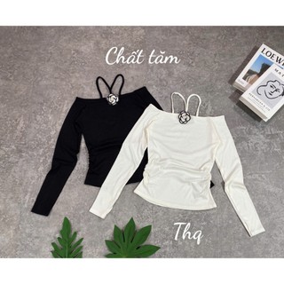 Áo Thun Tăm Hàn Nữ Trễ Vai CỔ HOA TRÀ NEW ÔM