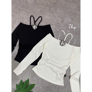 Áo Thun Tăm Hàn Nữ Trễ Vai CỔ HOA TRÀ NEW ÔM