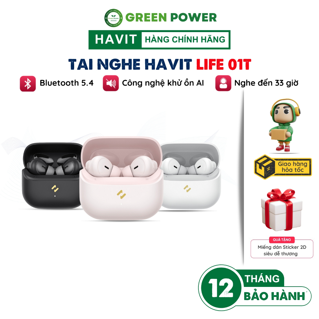 Tai Nghe TWS HAVIT LIFE 01T TW982, BT 5.4, Driver 13mm,Công Nghệ AI Khử ...