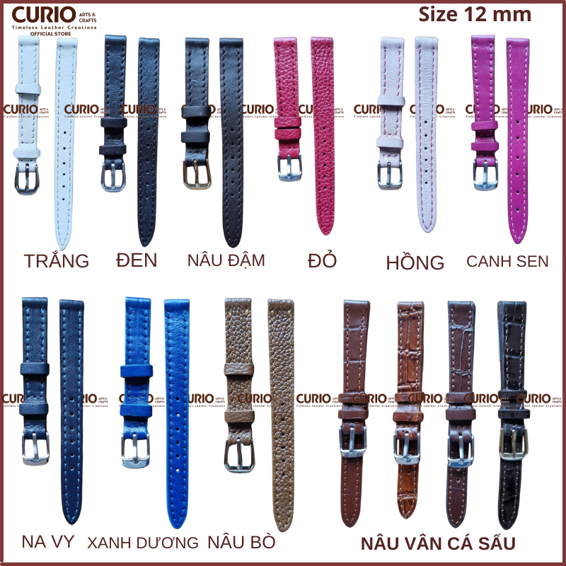 Dây đồng hồ nữ da bò thật 100%, tặng full tool thay, khóa gài và bộ chốt cao cấp - BH 1 năm - WSB CURIO LEATHER