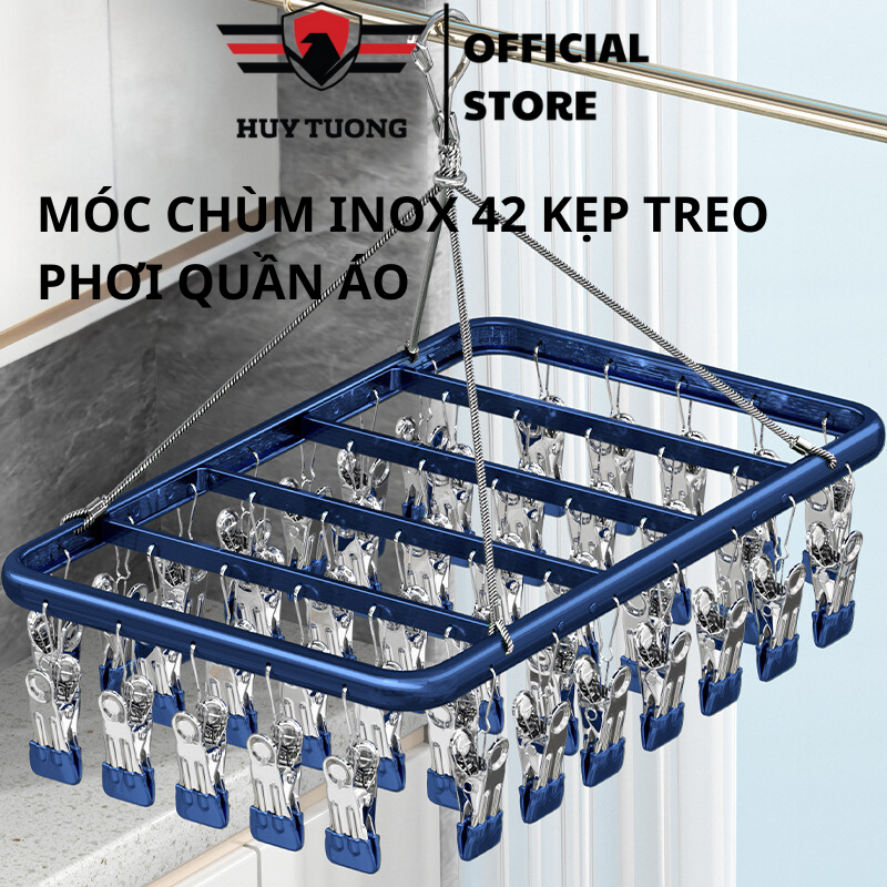 Ảnh Móc chùm phơi đồ cho bé 26,36,42 kẹp chống trơn, có khóa chống gió, chất liệu inox 304 cao cấp. 1