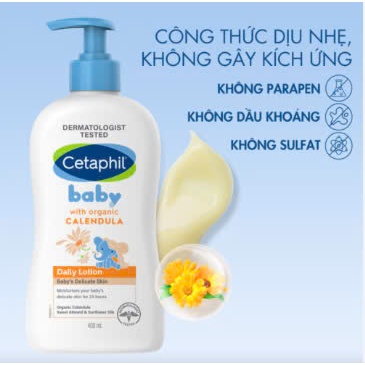 Sữa dưỡng ẩm dịu lành cho bé Cetaphil Baby Daily Lotion / Organic Calendula 400ml - hanzo2009