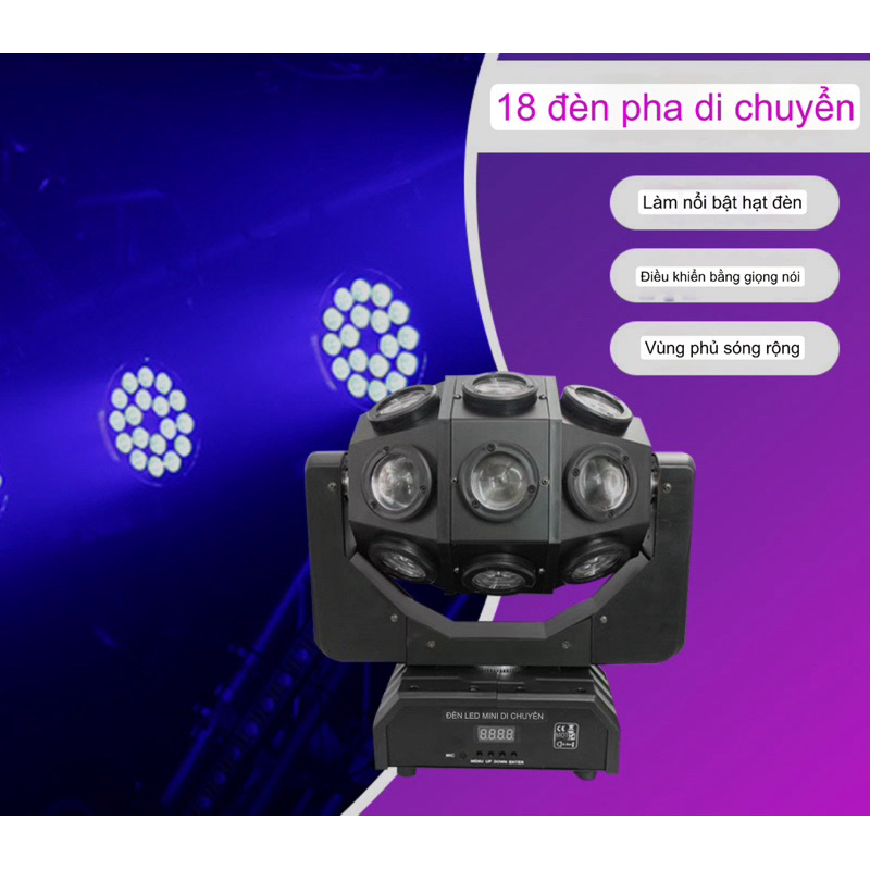 Đèn moving beam LED 18 mắt, đèn pha di chuyển xoay nhiều màu sắc, đèn ...