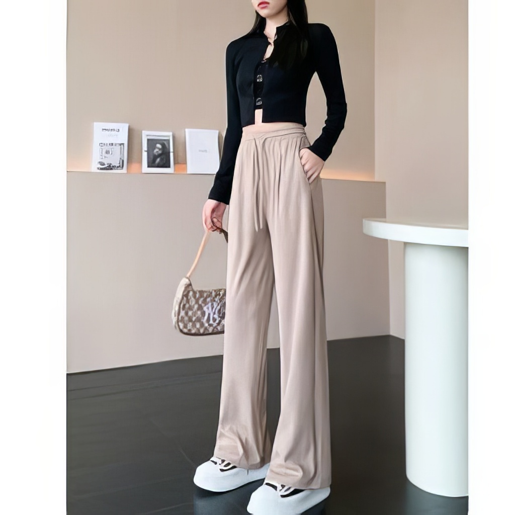 Quần suông ống rộng nữ cạp cao lưng chun chất tăm lạnh hàn - Culottes dáng dài nhiều màu phong cách trẻ trung hàn quốc