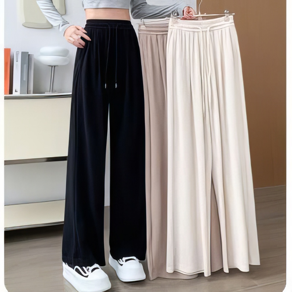 Quần suông ống rộng nữ cạp cao lưng chun chất tăm lạnh hàn - Culottes dáng dài nhiều màu phong cách trẻ trung hàn quốc