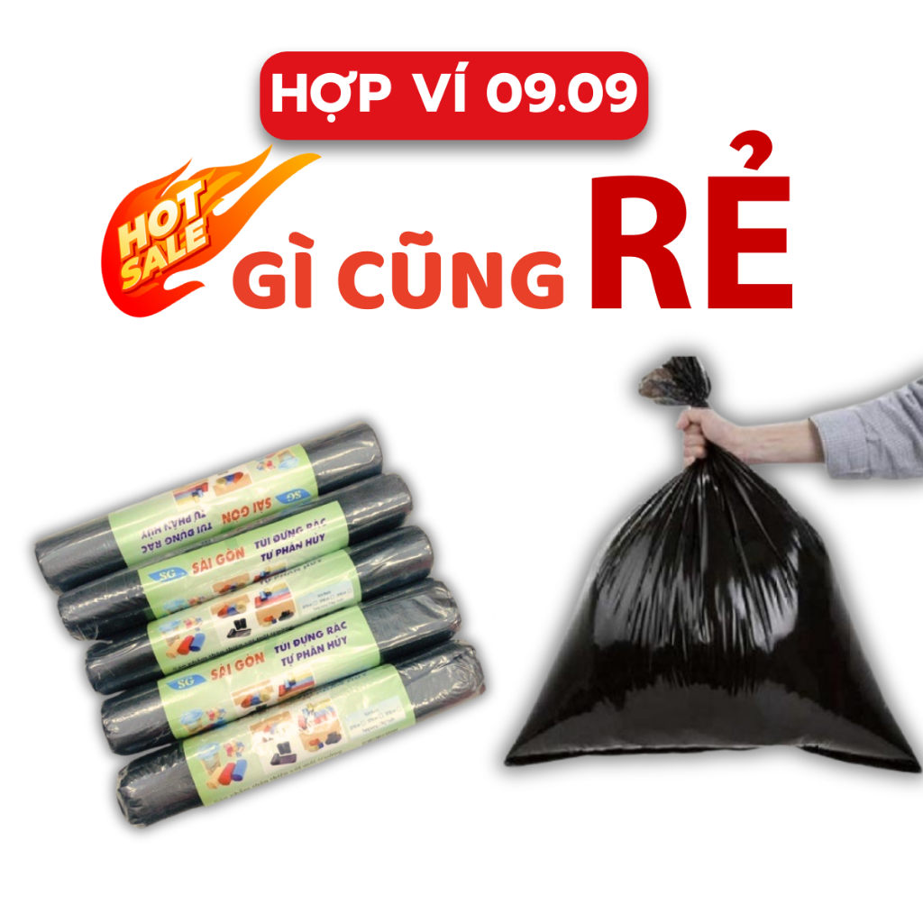 Túi đựng rác tự phân hủy, bịch đựng rác 3 cuộn siêu tiện lợi, túi rác ...