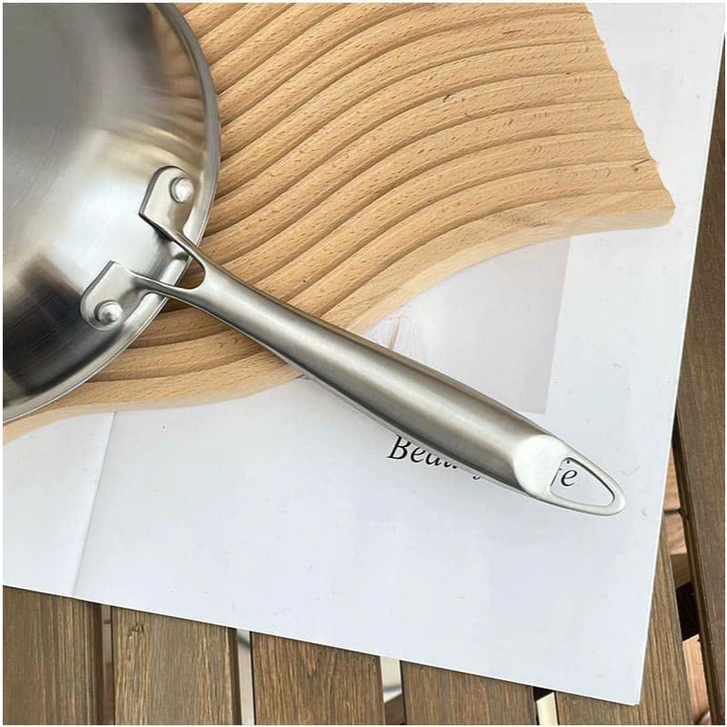 Chảo Inox Chiên Rán Cán Dài, Chảo Cạn Lunkai LK13 LK14, Dụng Cụ Chiên Rán 20cm 24cm