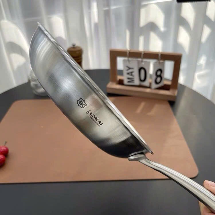Chảo Inox Chiên Rán Cán Dài, Chảo Cạn Lunkai LK13 LK14, Dụng Cụ Chiên Rán 20cm 24cm