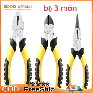 Bộ 3 Kìm điện, cắt, nhọn 8in GF - đầu kìm thép CR-V, tay bọc nhựa PVC