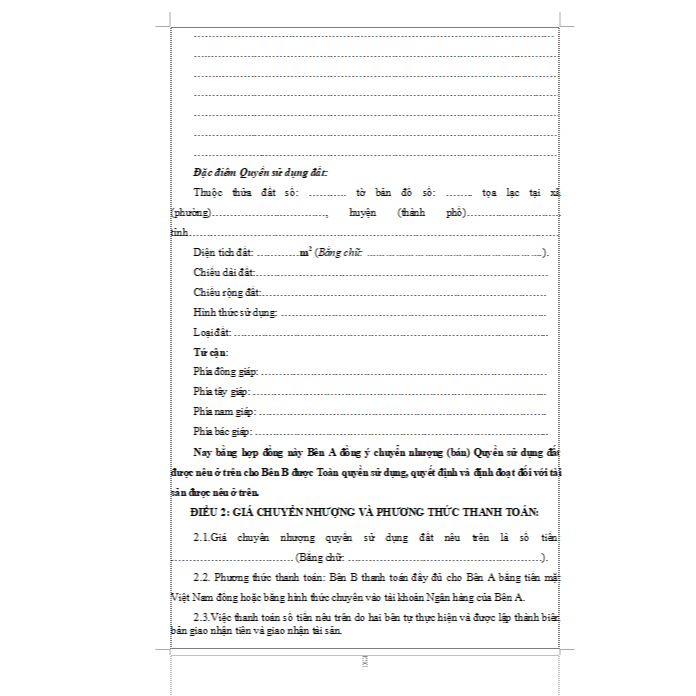 HỢP ĐỒNG MUA BÁN ĐẤT 3 BẢN A4