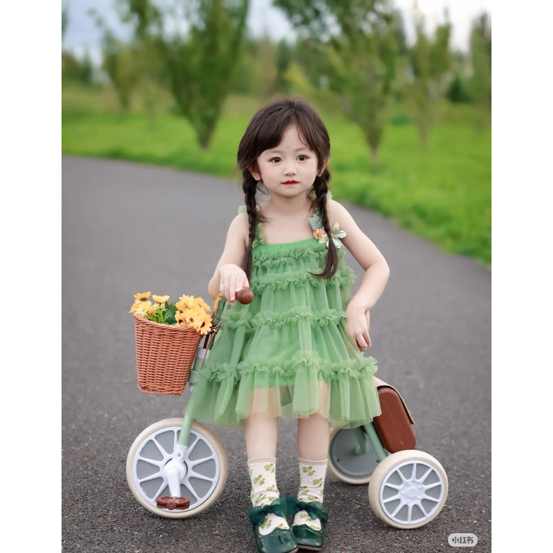 Váy tầng ba lớp cho bé gái 4-19kg màu xanh và màu hồng tím váy tròn côngchúa