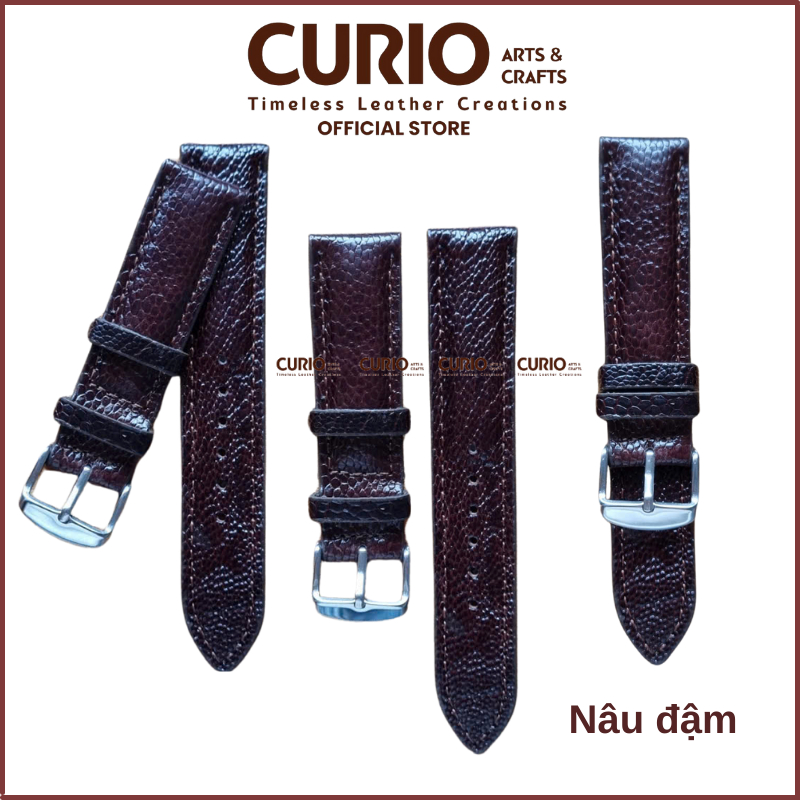 Dây đồng hồ da đà điểu thật kèm hộp gỗ, tool thay dây, bộ khóa, chốt - BH 1 năm - WSDD CURIO LEATHER