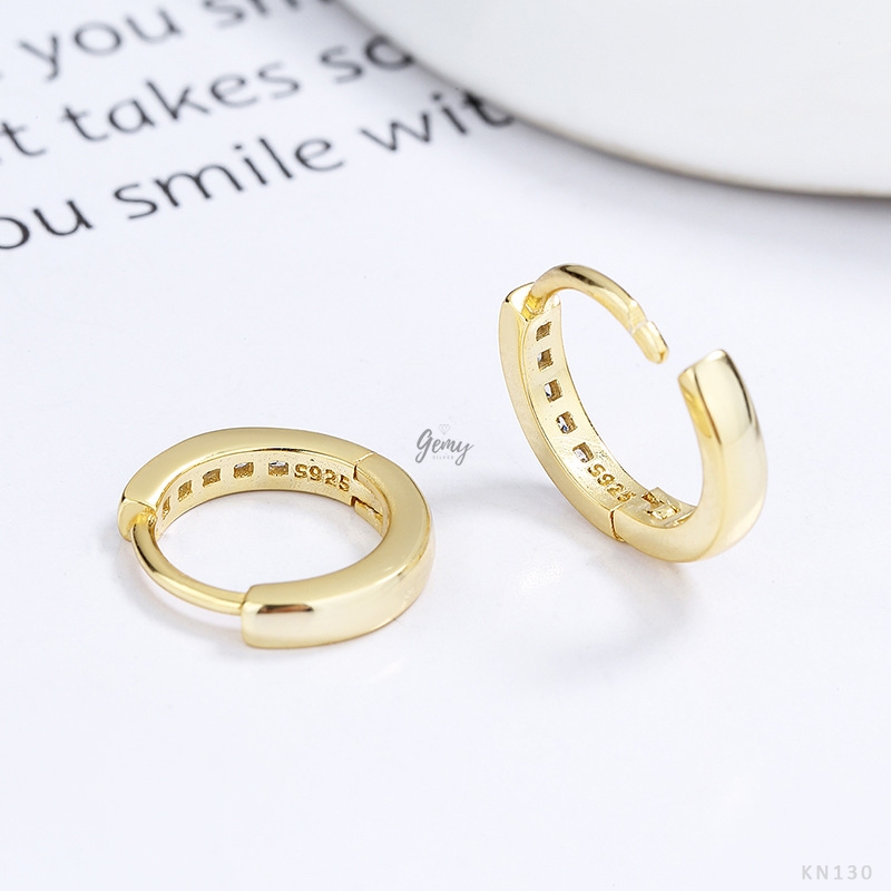 Khuyên tai tròn nam bạc 925 unisex đính đá vuông trơn basic xi vàng trắng/ xi vàng 14k (1 chiếc) KN130 | GEMY SILVER