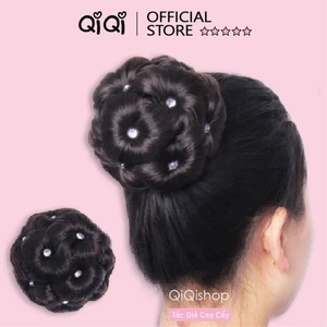 Búi tóc giả đẹp trung niên Cao Cấp-Búi hoa giả đính đá thời trang Qiqishop