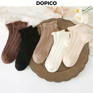 Tất nữ cổ thấp cotton dày dặn co giãn 4 chiều họa tiết viền bèo xinh xắn dễ thương cute DOPICO T685