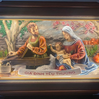 Tranh gia đình thánh gia treo tường chất lượng, hàng đặt lẻ sẽ không kính, hàng sỉ mới có kính, mong khách thông cảm ạ