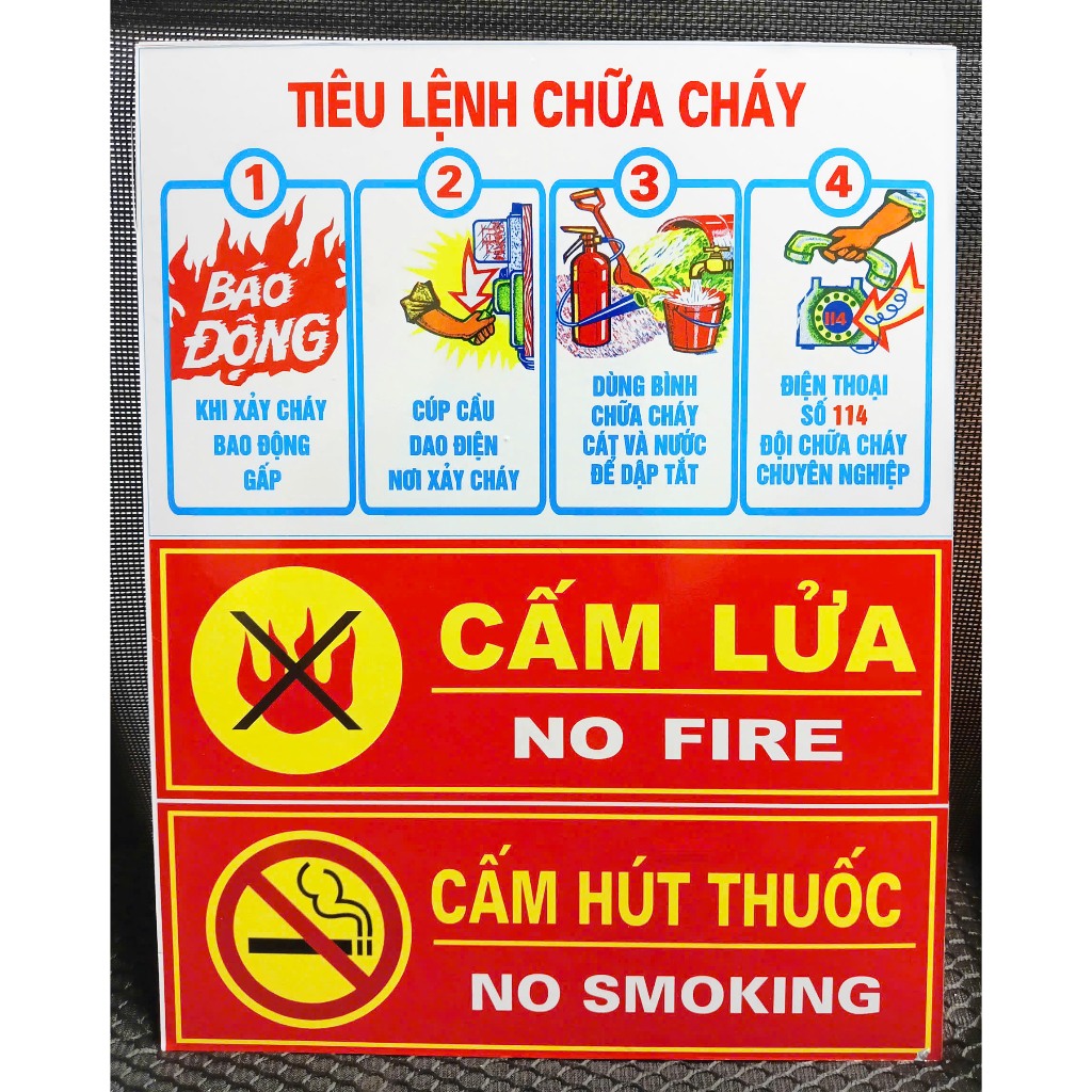 Bộ 4 biển tiêu lệnh cảnh báo PCCC- Bảng nội quy, bảng nhắc nhở, biển treo tường cho cửa hàng, văn phòng