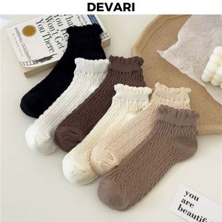 Tất nữ cổ thấp nhún bèo xinh xắn dễ thương chất cotton thấm hút tốt chống hôi chân DEVARI T685