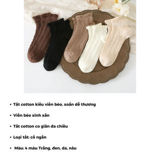 Tất nữ cổ thấp nhún bèo xinh xắn dễ thương chất cotton thấm hút tốt chống hôi chân DEVARI T685