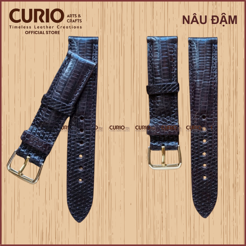 Dây đồng hồ nam nữ da kỳ đà thật kèm hộp gỗ + tool thay + khóa + chốt - BH 1năm - WSKD CURIO LEATHER