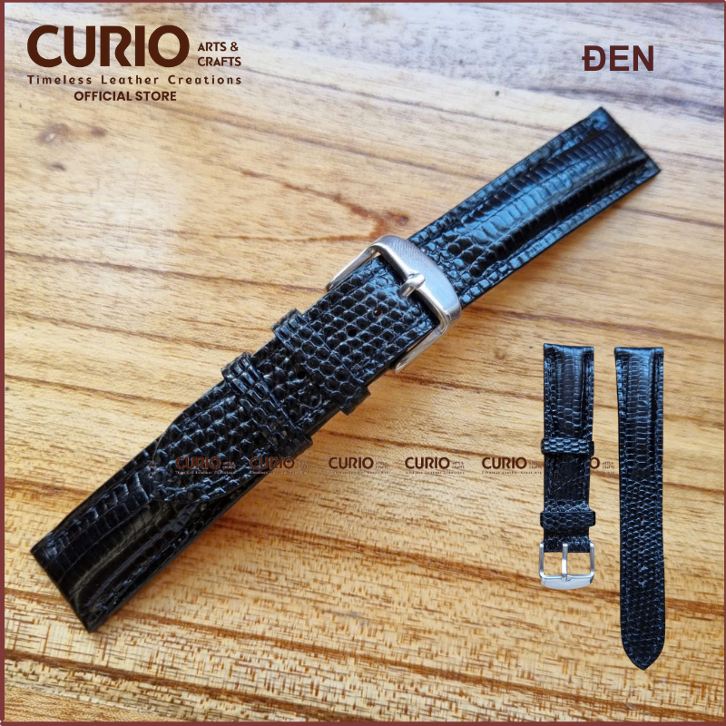 Dây đồng hồ nam nữ da kỳ đà thật kèm hộp gỗ + tool thay + khóa + chốt - BH 1năm - WSKD CURIO LEATHER