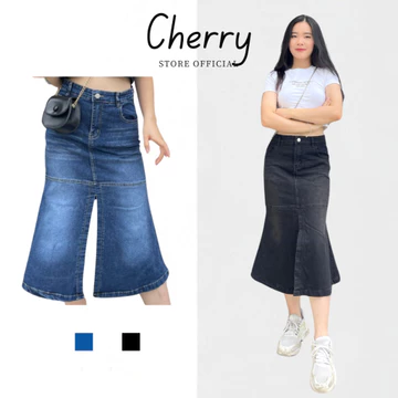 Chân váy đuôi cá váy jean nữ xẻ tà giữa CHERRY chất đẹp, chân váy bò nữ đuôi cá co giãn dễ phối T067