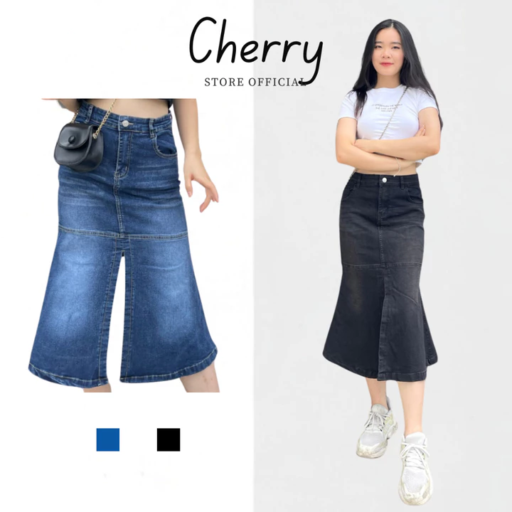 Chân váy đuôi cá váy jean nữ xẻ tà giữa CHERRY chất đẹp, chân váy bò nữ đuôi cá co giãn dễ phối T067