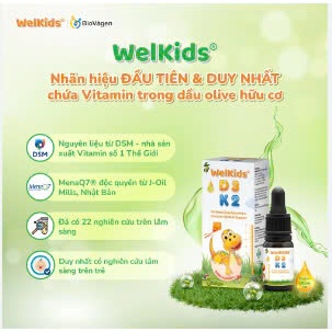 WelKids d3k2 tinh khiết bổ sung vitamin d3 k2 mk7 tan trong dầu olive hữu cơ tăng chiều cao cho bé dung tích 10ml
