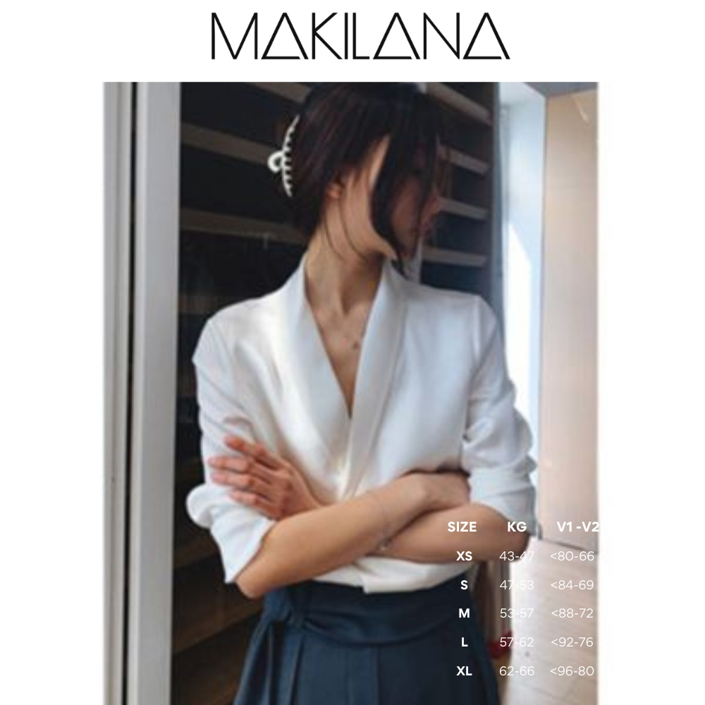 SM23 Áo sơ mi nữ vải lụa MAKILANA  cổ chữ V phong cách Pháp thanh lịch phù hợp cho nàng công sở đi làm SM23