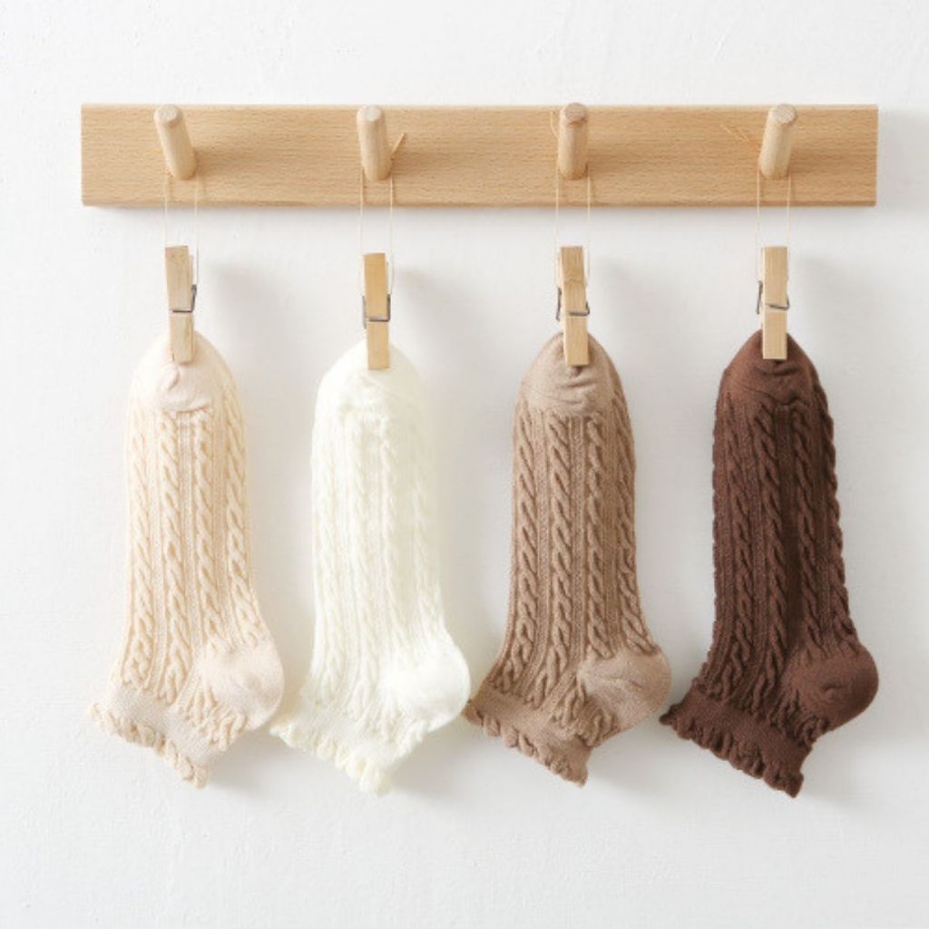 Tất cotton nữ cổ ngắn bèo nhún xinh xắn đáng yêu thấm hút tốt thoáng khí họa tiết basic LANIXA T685
