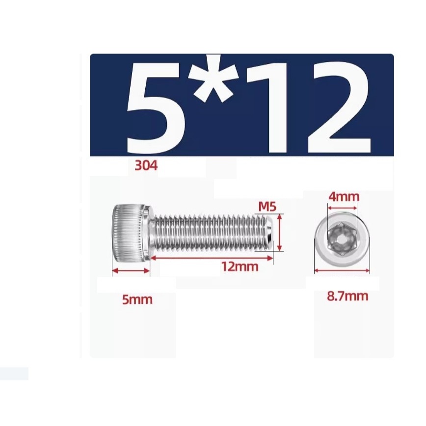 Ốc lục giác Inox 304 M5 (Ốc đầu ly M5 / bu lông inox M5) cao cấp ...