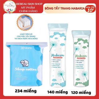 Bông Tẩy Trang Cừu Habaria Sheep Cotton 234 Miếng sợi bông nguyên chất 100% cotton mềm mại, không xù an toàn cho da