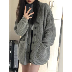 Áo len cardigan khoác ngoài mùa đông form rộng dáng ngắn kiểu hàn Deliz họa tiết phối màu