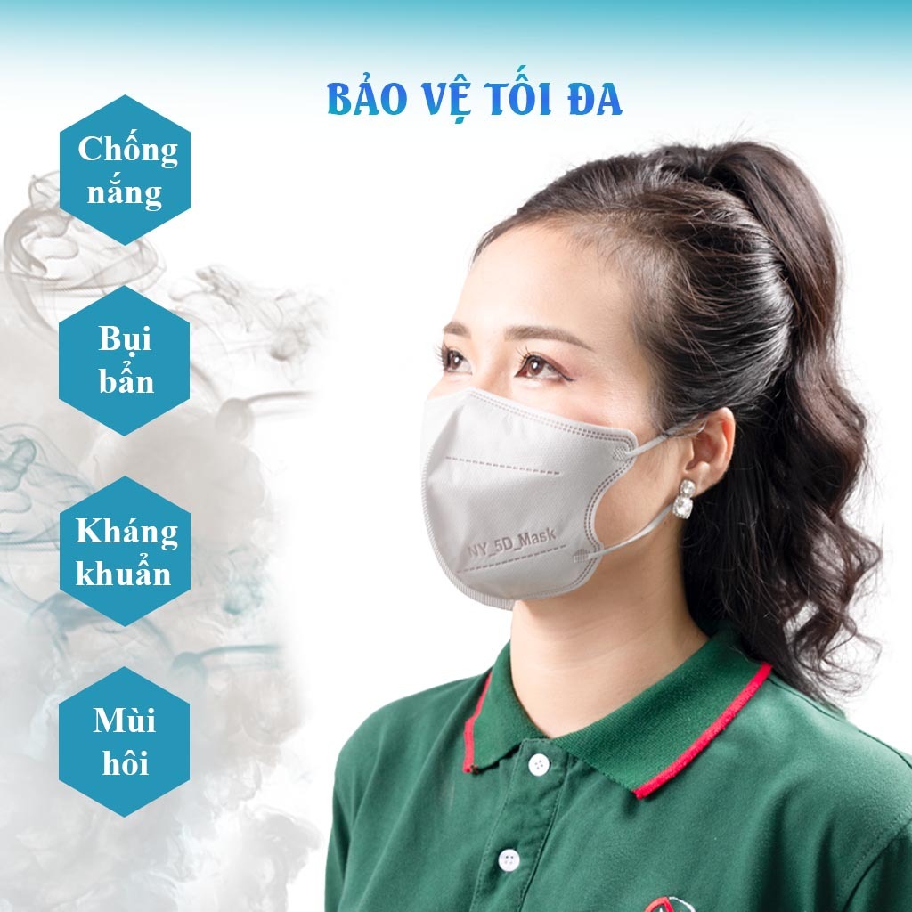 Combo 10 khẩu trang 5D Như Ý cao cấp, 5 màu, không xù lông, không bí thở, không đau tai