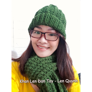 Khăn len đan tay - Khăn len handmade, màu xanh rêu