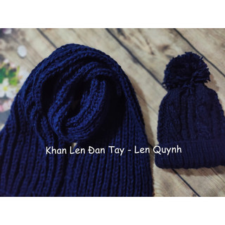 KHĂN LEN ĐAN TAY XANH THAN - kiểu đan cốt ăng lê - len Vĩnh Thịnh sợi to - quà tặng handmade  ý nghĩa