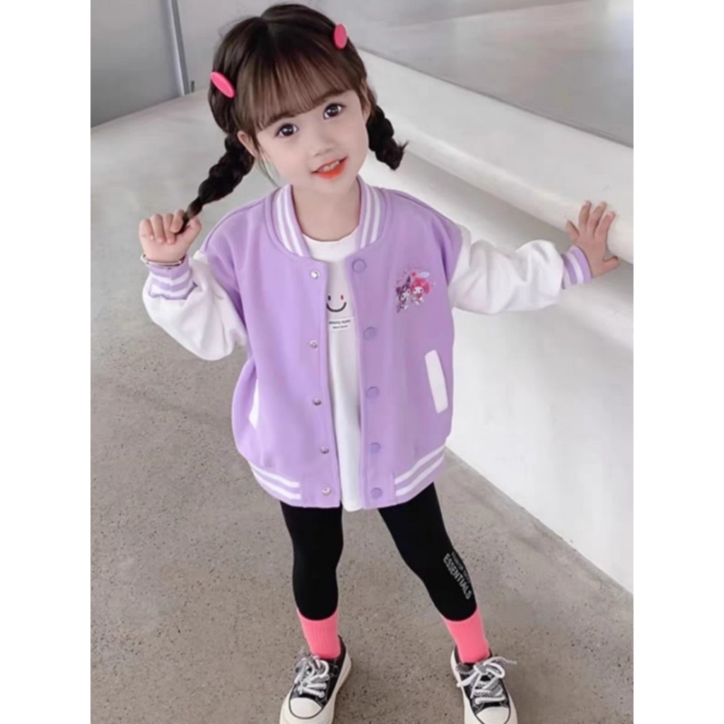 Áo khoác cho bé gái ÁO BOMBER mẫu KUROMI chất nỉ 2 da mùa thu Đông sz 14- 42 kg Áo bé gái